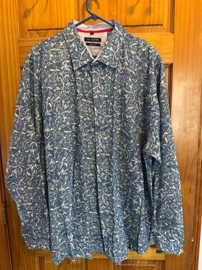 Casual Blue Scroll-Print Men's Shirt